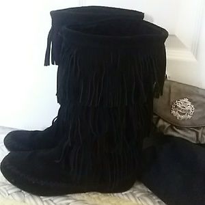 Black Suede Fringe Boot